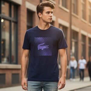 Lacoste Sport Croc Print Navy Cotton Crewneck T Shirt Size 6